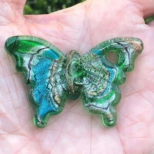 Gorgeous Green & Blue Murano Glass Butterfly Necklace Pendant NWT